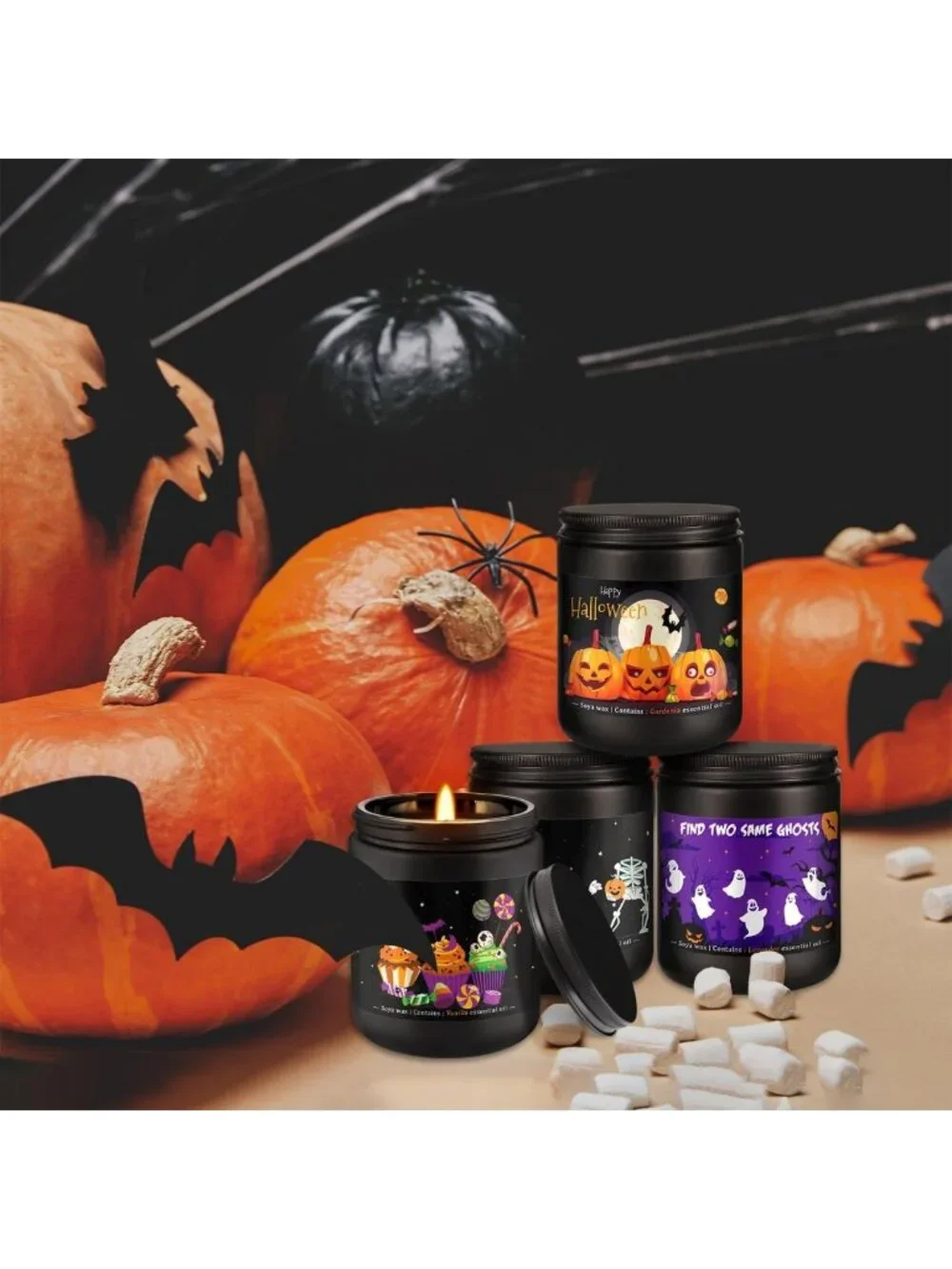 4 Pack Halloween Scented Candles - Soy Wax Aromatherapy Gift Set for Home Decor